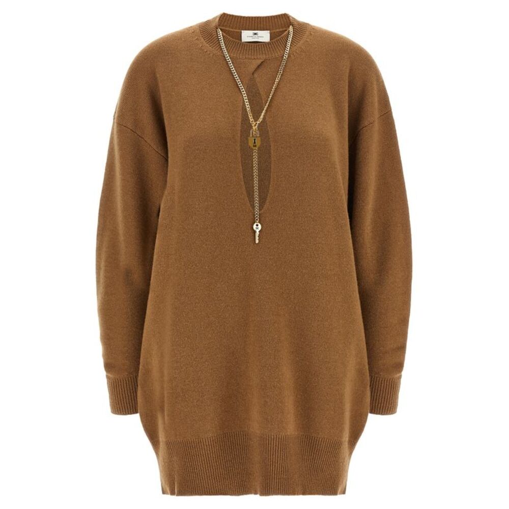 Elisabetta Franchi Brown Wool Short Women's Dress